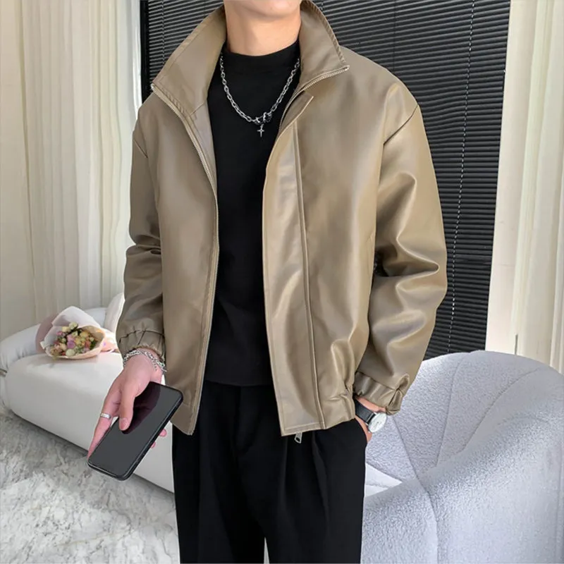 Men's Leather Casual Stand Collar Jacket