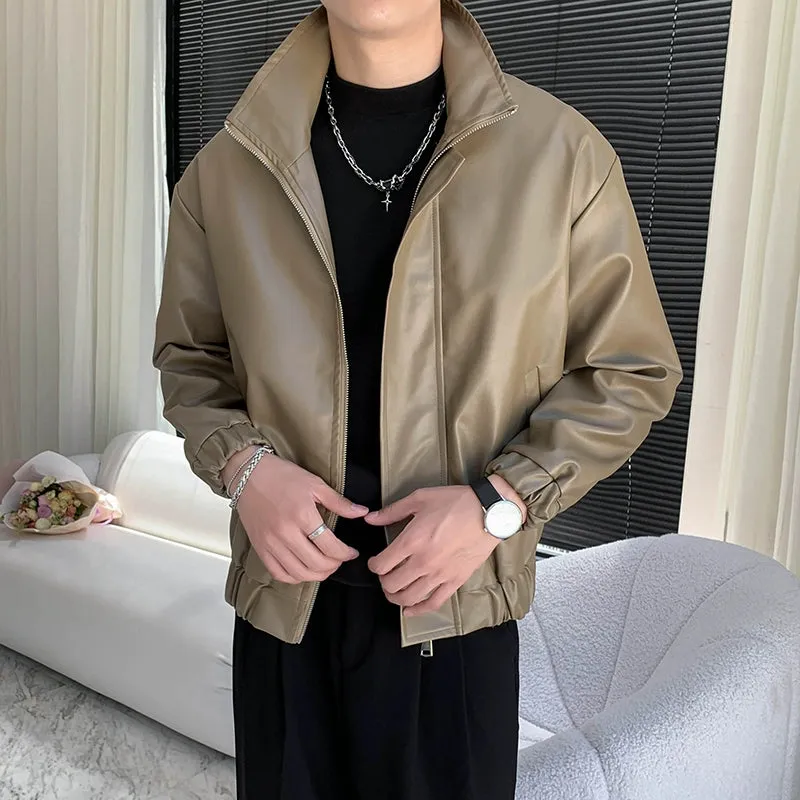 Men's Leather Casual Stand Collar Jacket