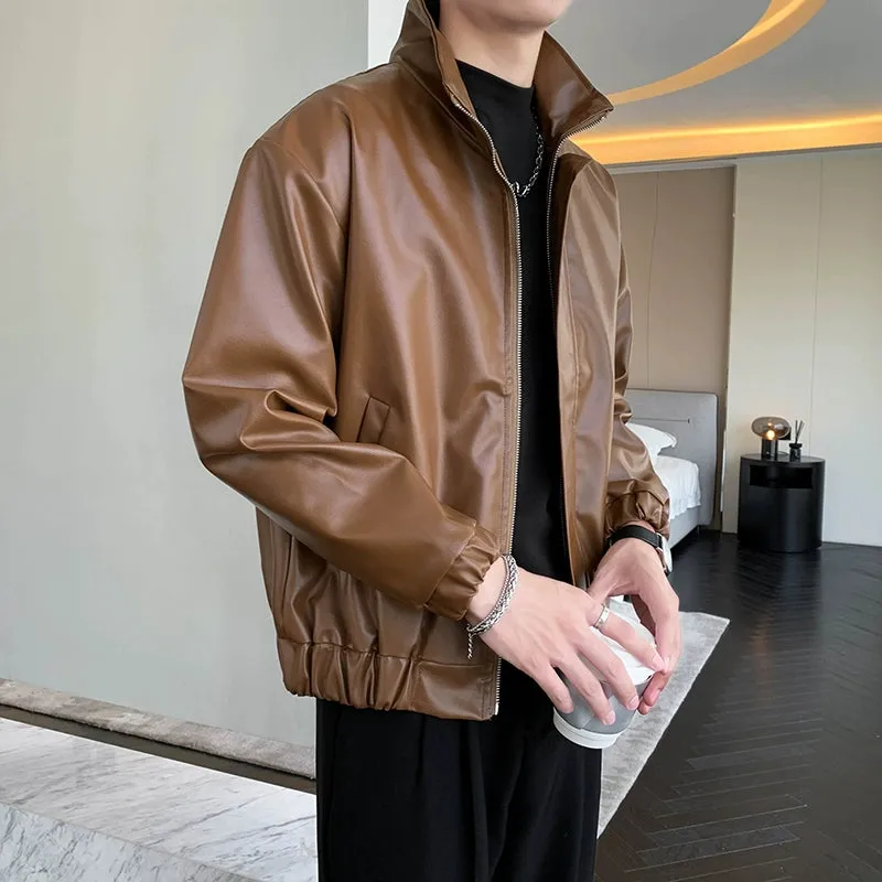 Men's Leather Casual Stand Collar Jacket