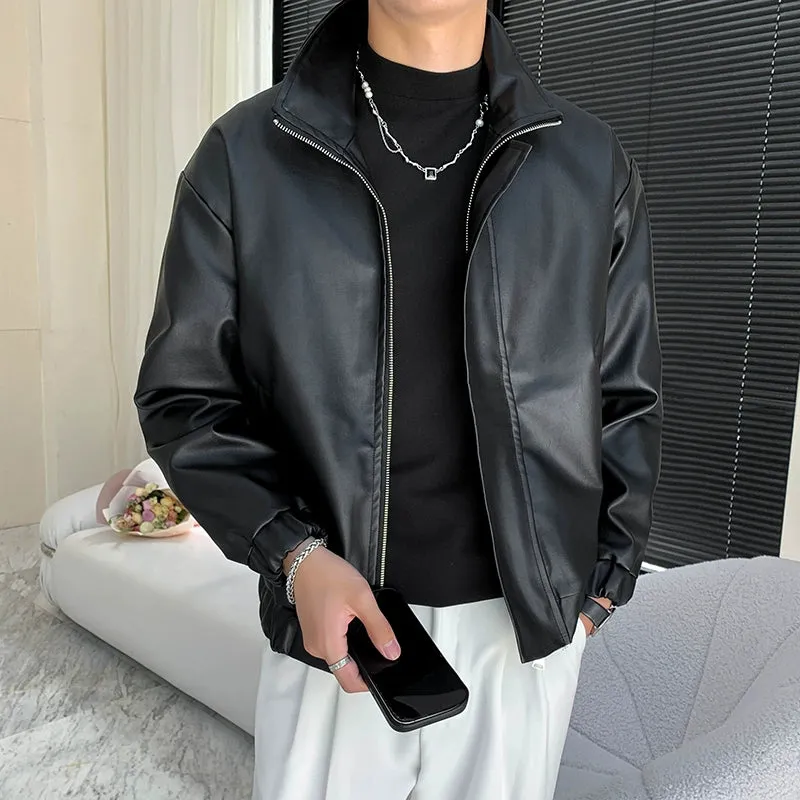 Men's Leather Casual Stand Collar Jacket