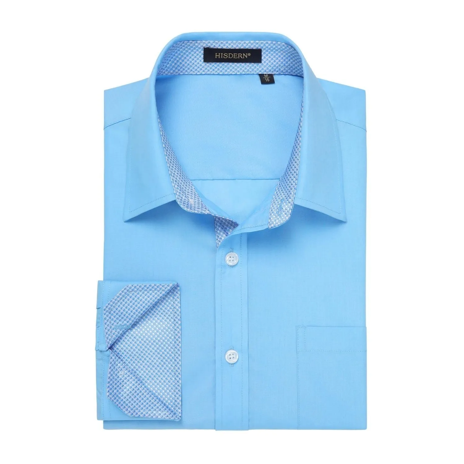 Men's Patchwork Dress Shirt with Pocket - BLUE