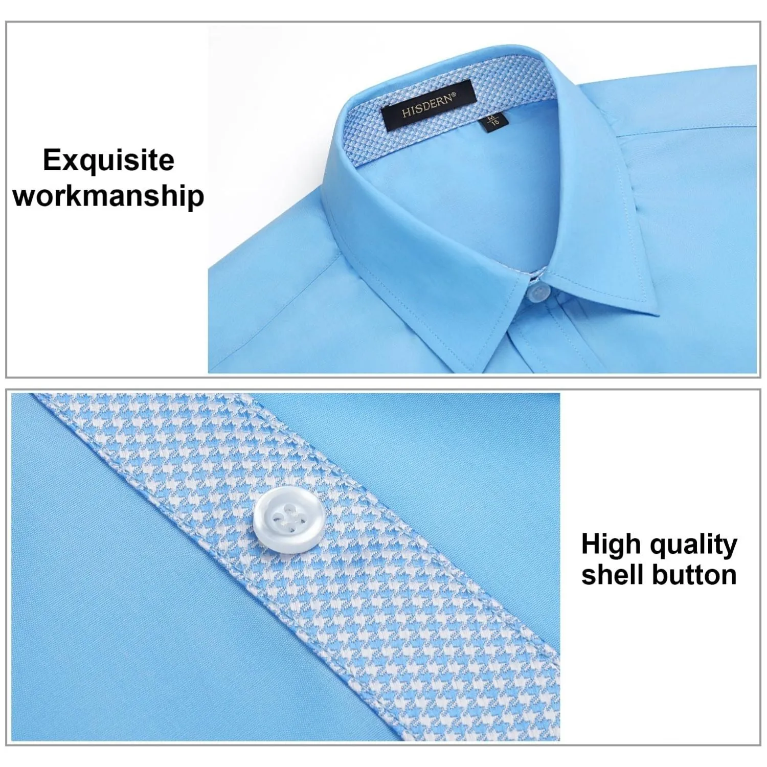 Men's Patchwork Dress Shirt with Pocket - BLUE