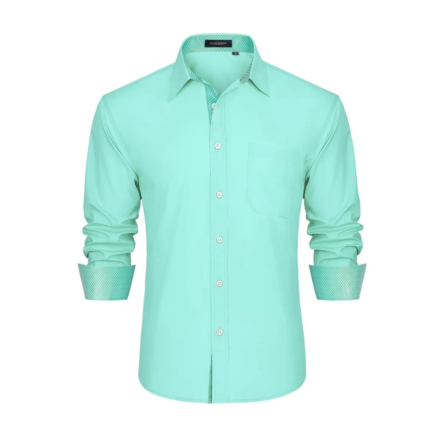 Men's Patchwork Dress Shirt with Pocket - MINT GREEN