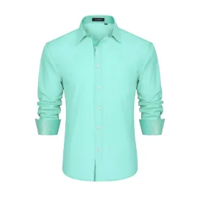 Men's Patchwork Dress Shirt with Pocket - MINT GREEN