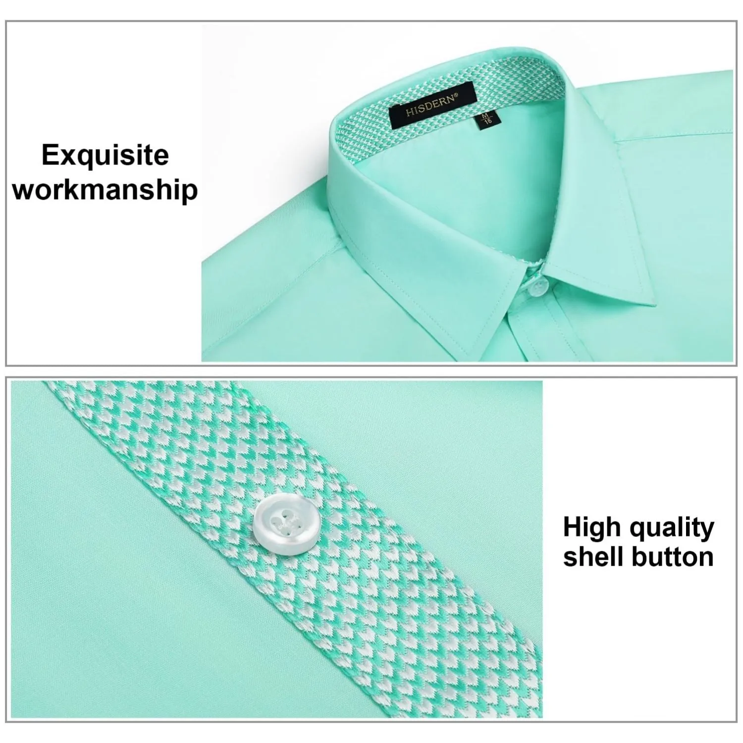 Men's Patchwork Dress Shirt with Pocket - MINT GREEN