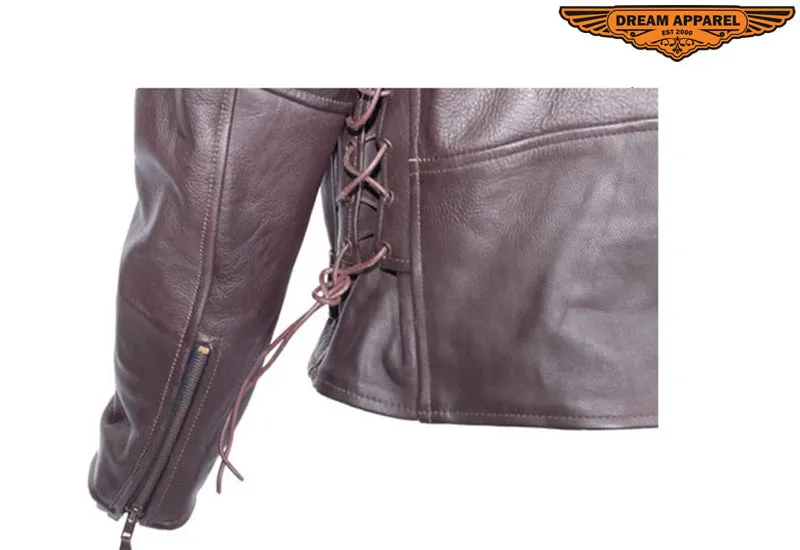 Mens Retro Brown Motorcycle Jacket With Eagle