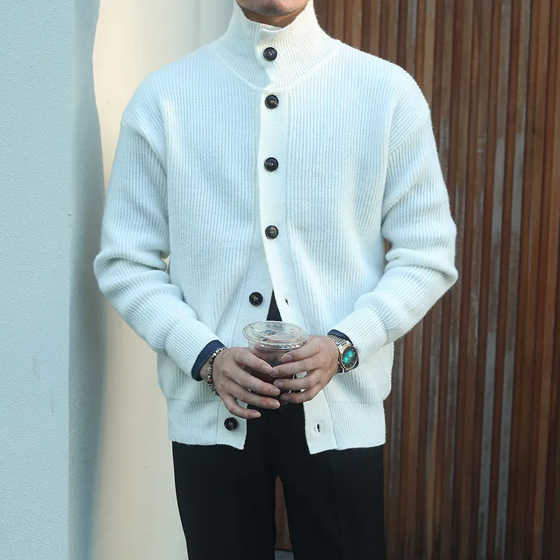 Men's Single-breasted Stand Collar Knitted Jacket