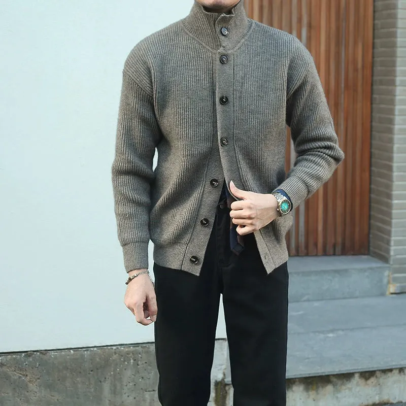 Men's Single-breasted Stand Collar Knitted Jacket