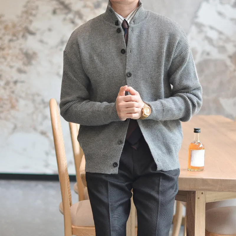 Men's Single-breasted Stand Collar Knitted Jacket