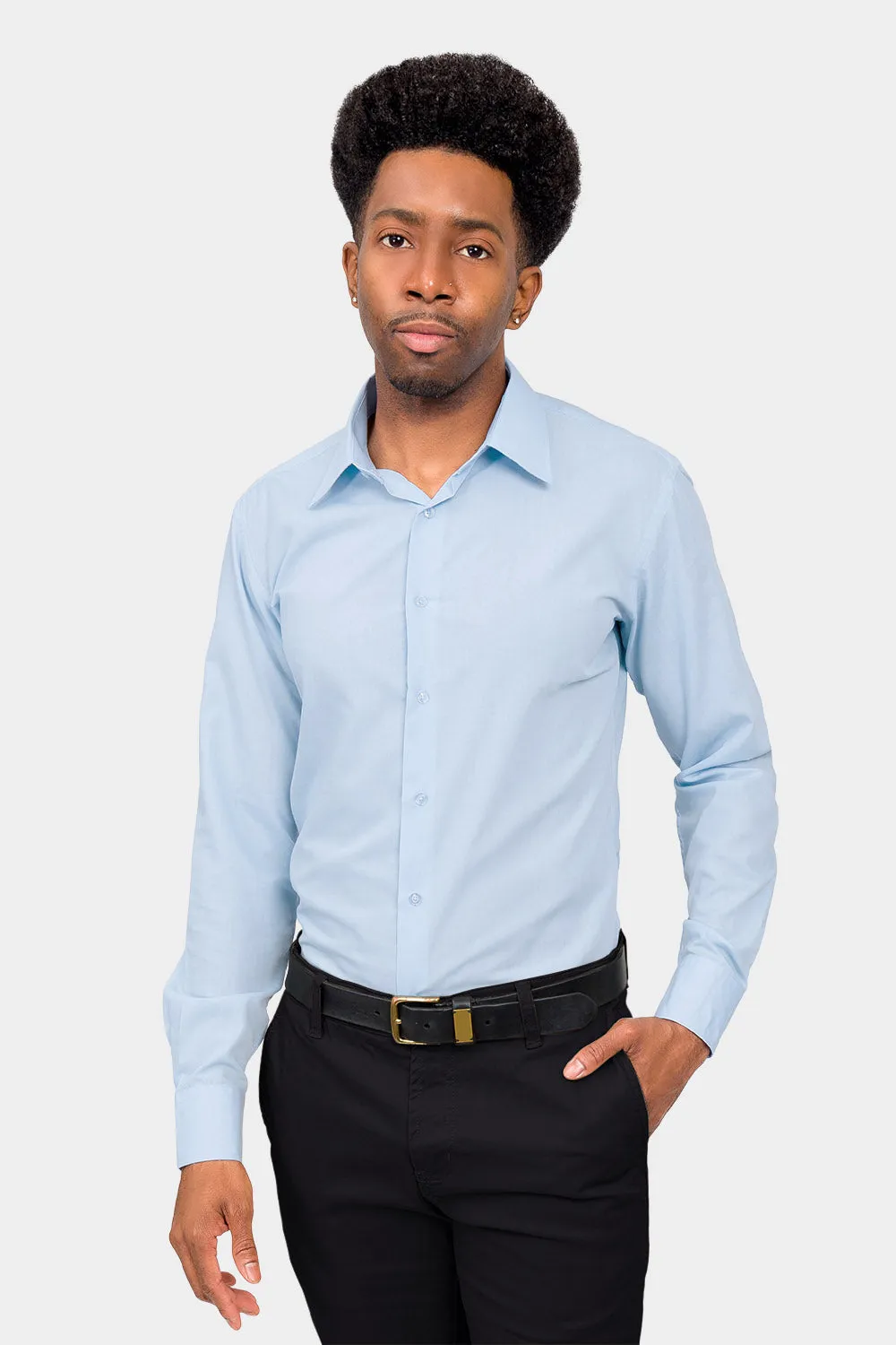 Men's Slim Fit Solid Color Dress Shirt (Sky Blue)