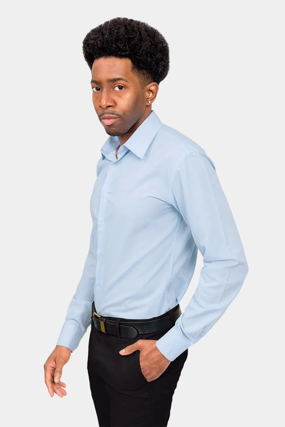 Men's Slim Fit Solid Color Dress Shirt (Sky Blue)