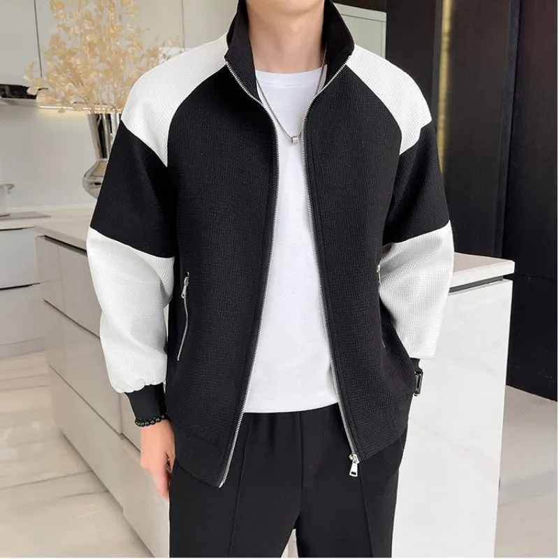 Men's Waffle Black and White Panel Collar Jacket