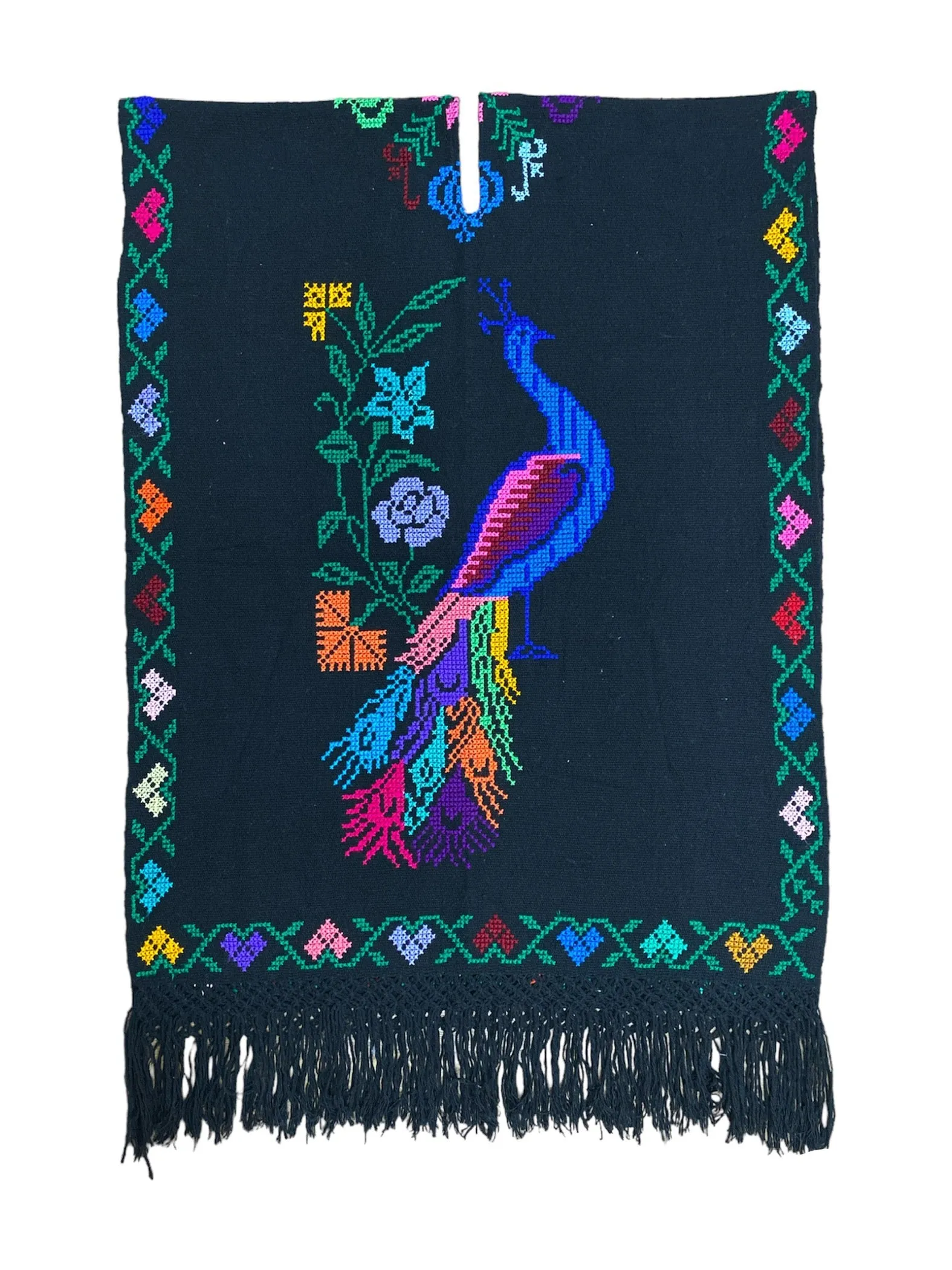 Mexican Peacock Poncho Black