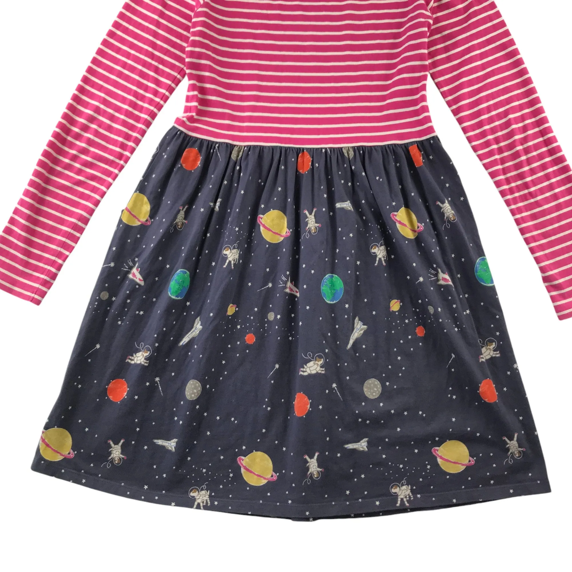 Mini Boden dress 11-12 years pink and navy stripy space pattern t-shirt dress cotton