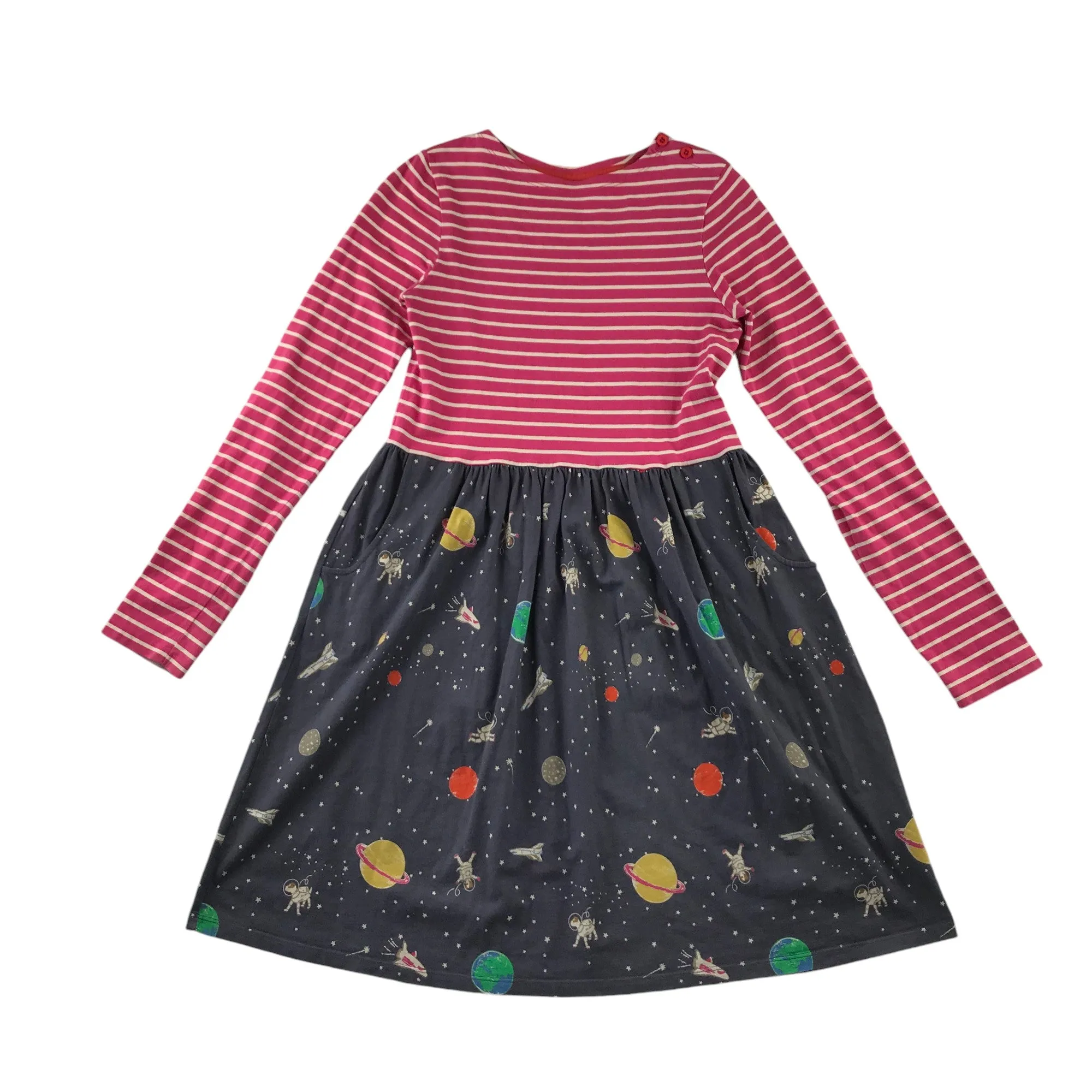 Mini Boden dress 11-12 years pink and navy stripy space pattern t-shirt dress cotton