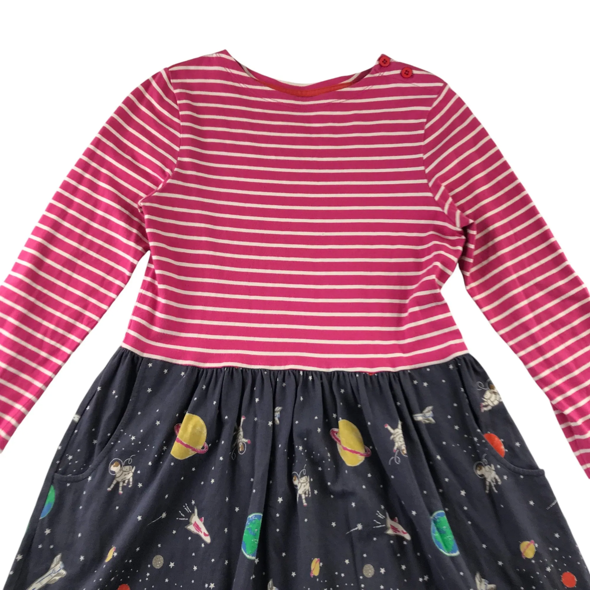 Mini Boden dress 11-12 years pink and navy stripy space pattern t-shirt dress cotton