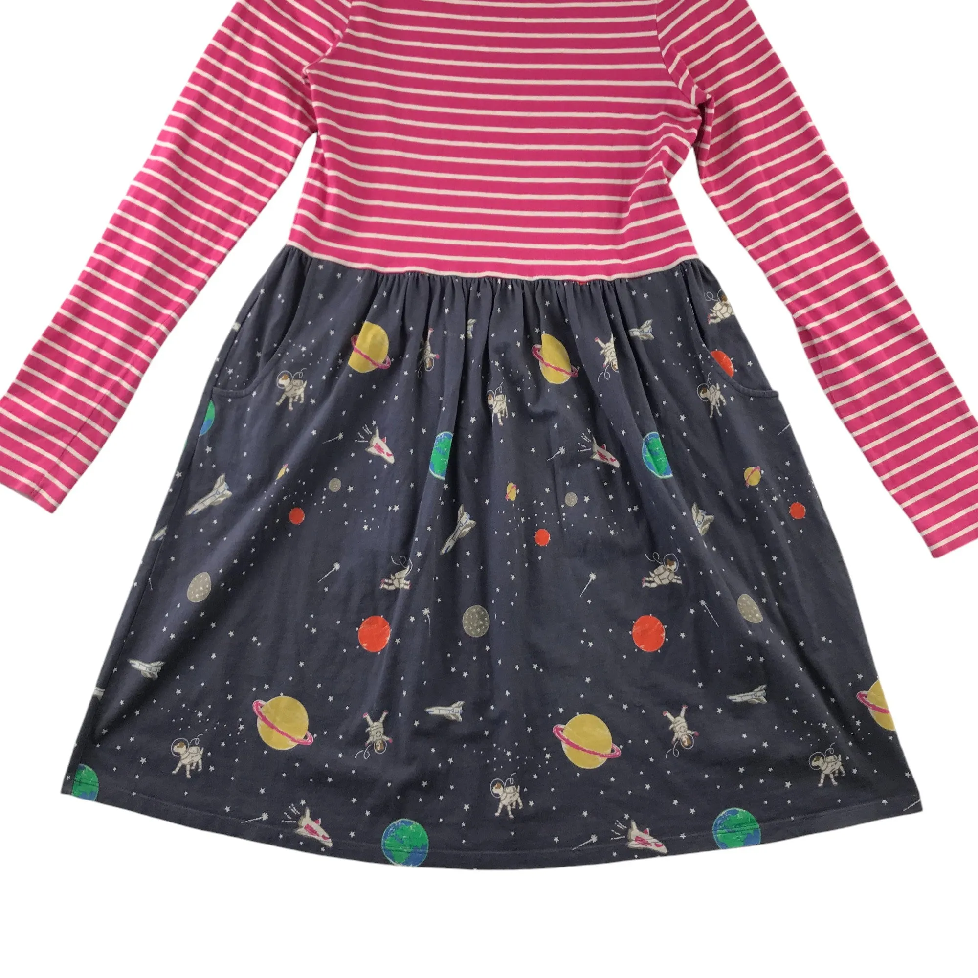 Mini Boden dress 11-12 years pink and navy stripy space pattern t-shirt dress cotton