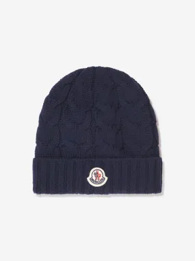 Moncler Enfant Boys Cable Knit Wool Beanie in Navy