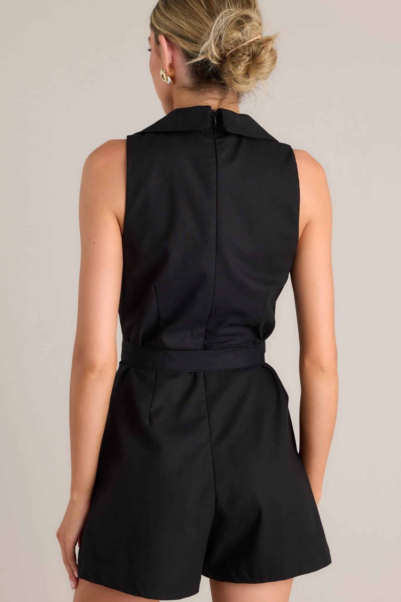 Moonlit Mirage Black Sleeveless Collared Romper