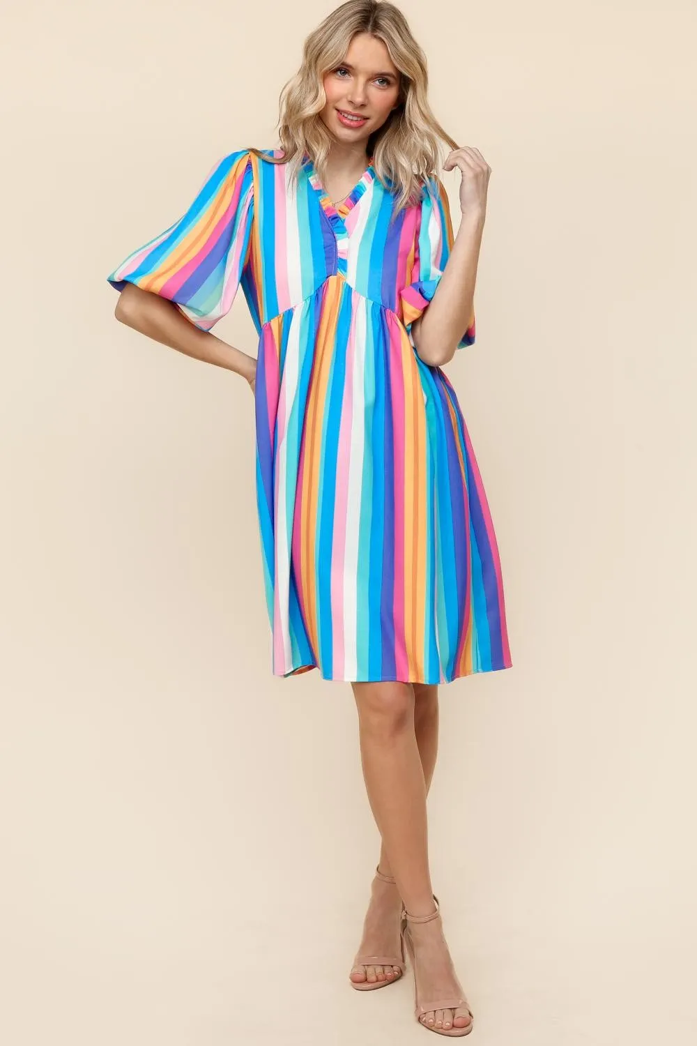 MULTICOLOR BABYDOLL DRESS W/ SIDE POCKETS