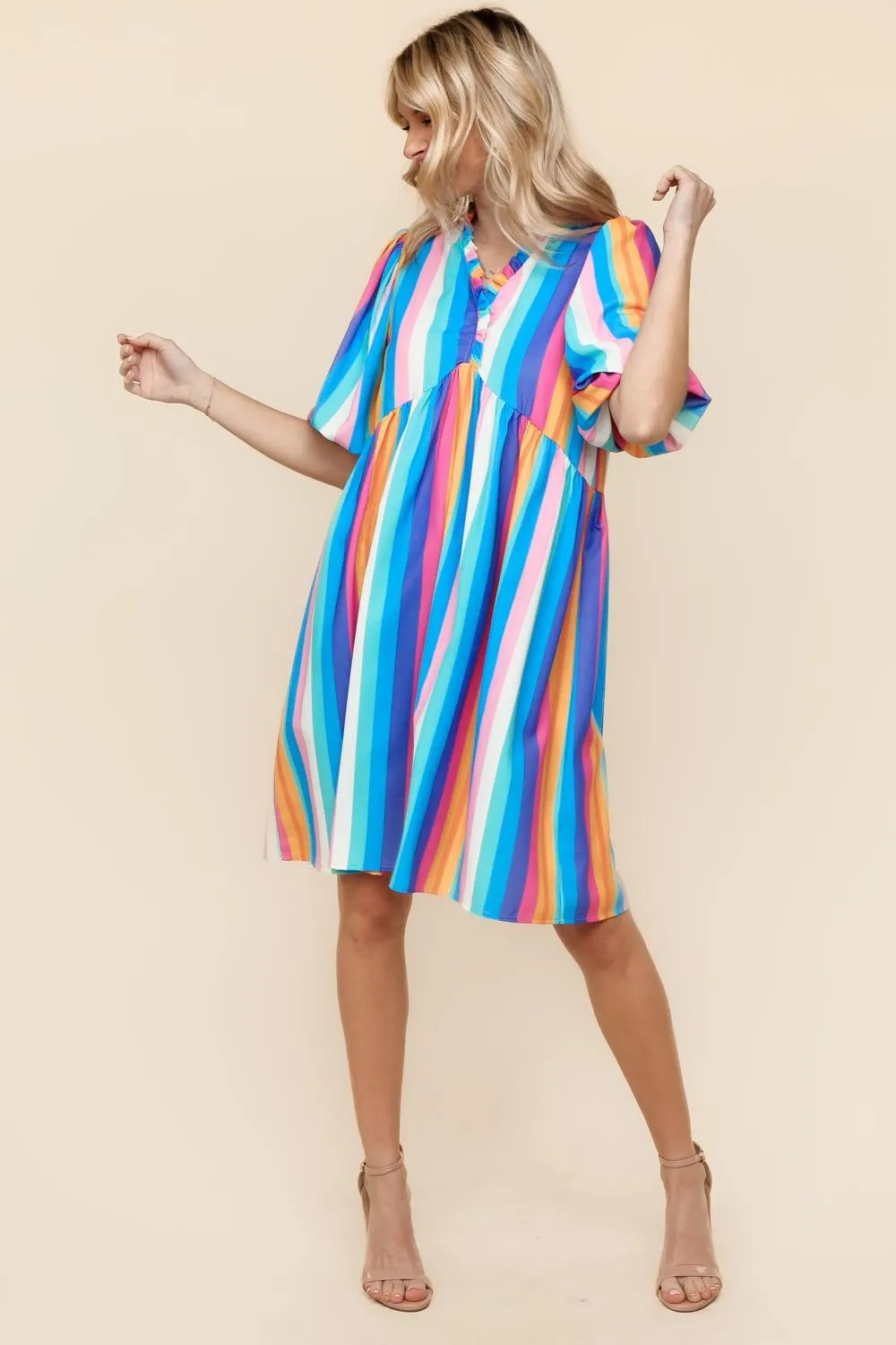 MULTICOLOR BABYDOLL DRESS W/ SIDE POCKETS