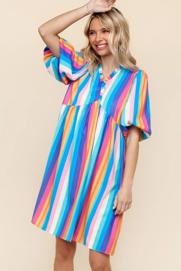 MULTICOLOR BABYDOLL DRESS W/ SIDE POCKETS