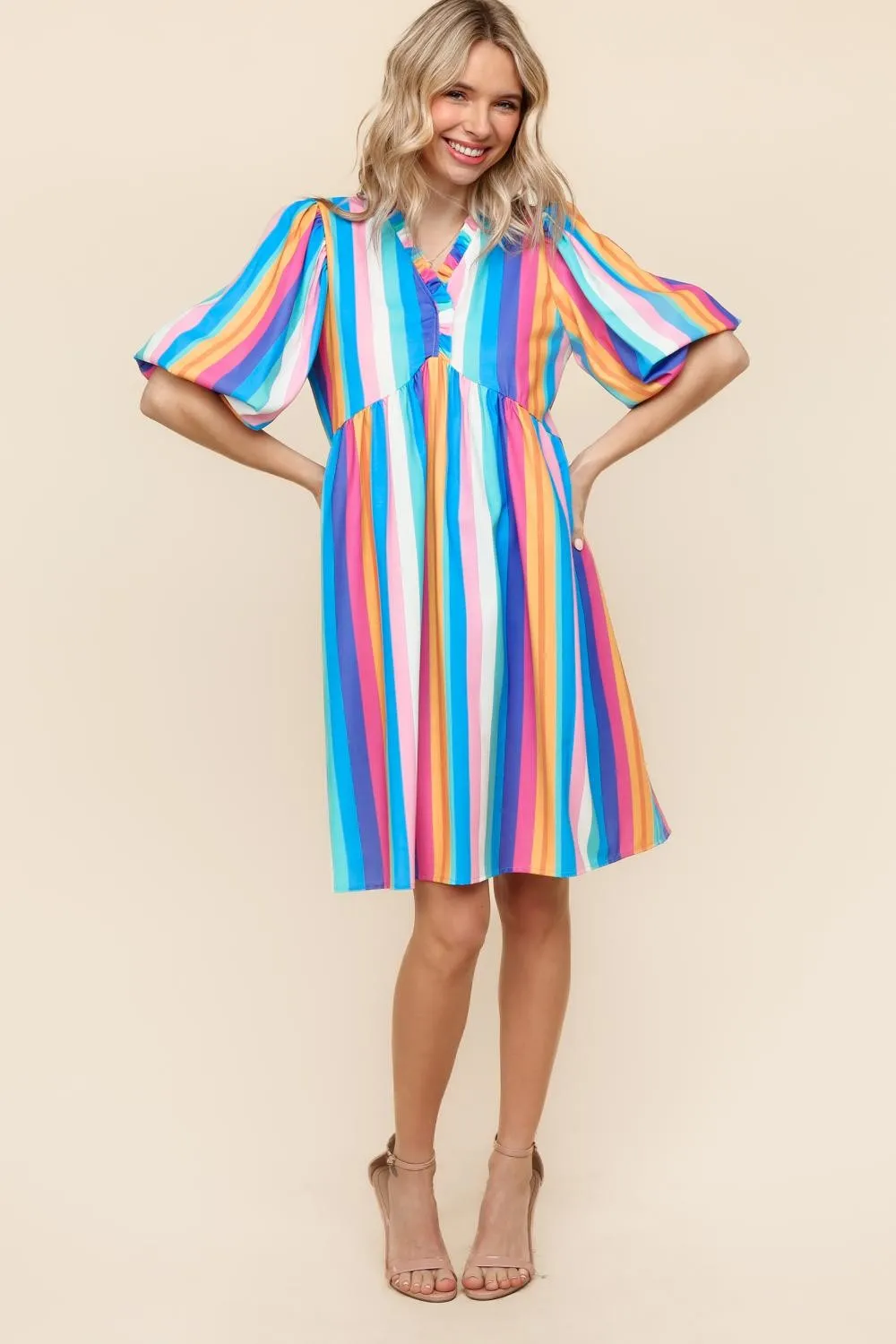 MULTICOLOR BABYDOLL DRESS W/ SIDE POCKETS