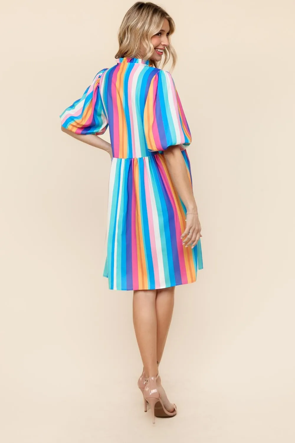 MULTICOLOR BABYDOLL DRESS W/ SIDE POCKETS