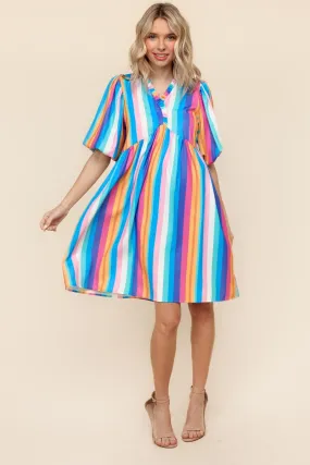 MULTICOLOR BABYDOLL DRESS W/ SIDE POCKETS