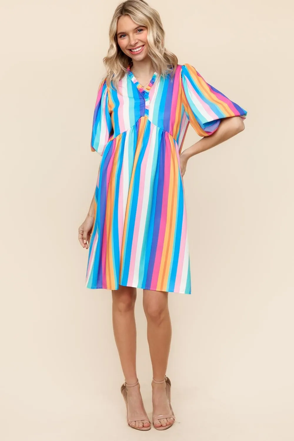 MULTICOLOR BABYDOLL DRESS W/ SIDE POCKETS