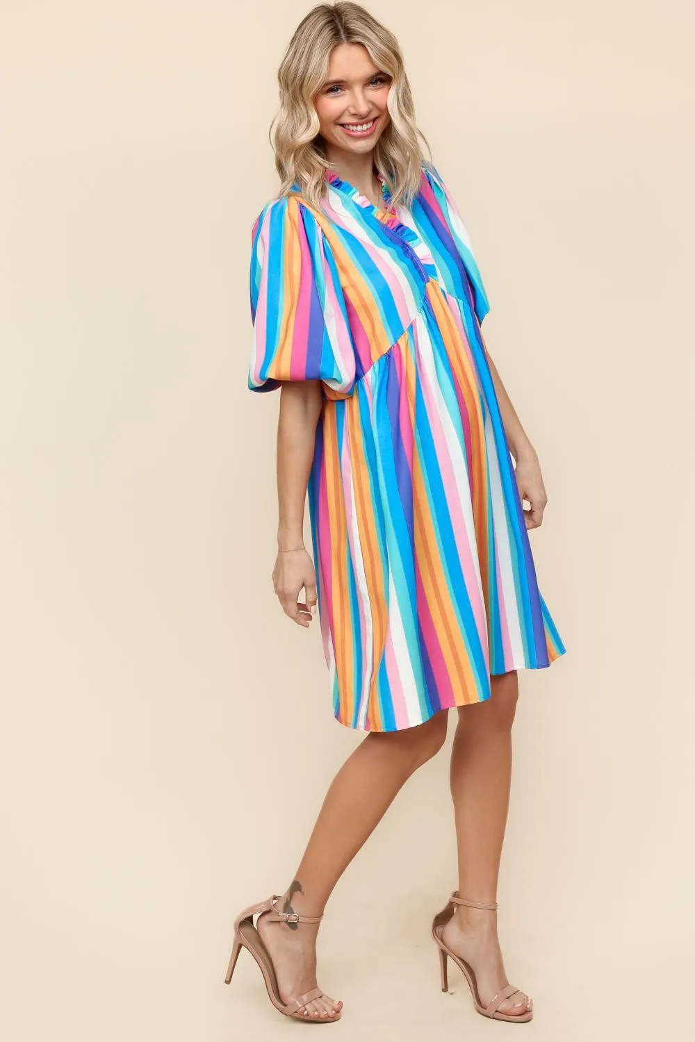 MULTICOLOR BABYDOLL DRESS W/ SIDE POCKETS