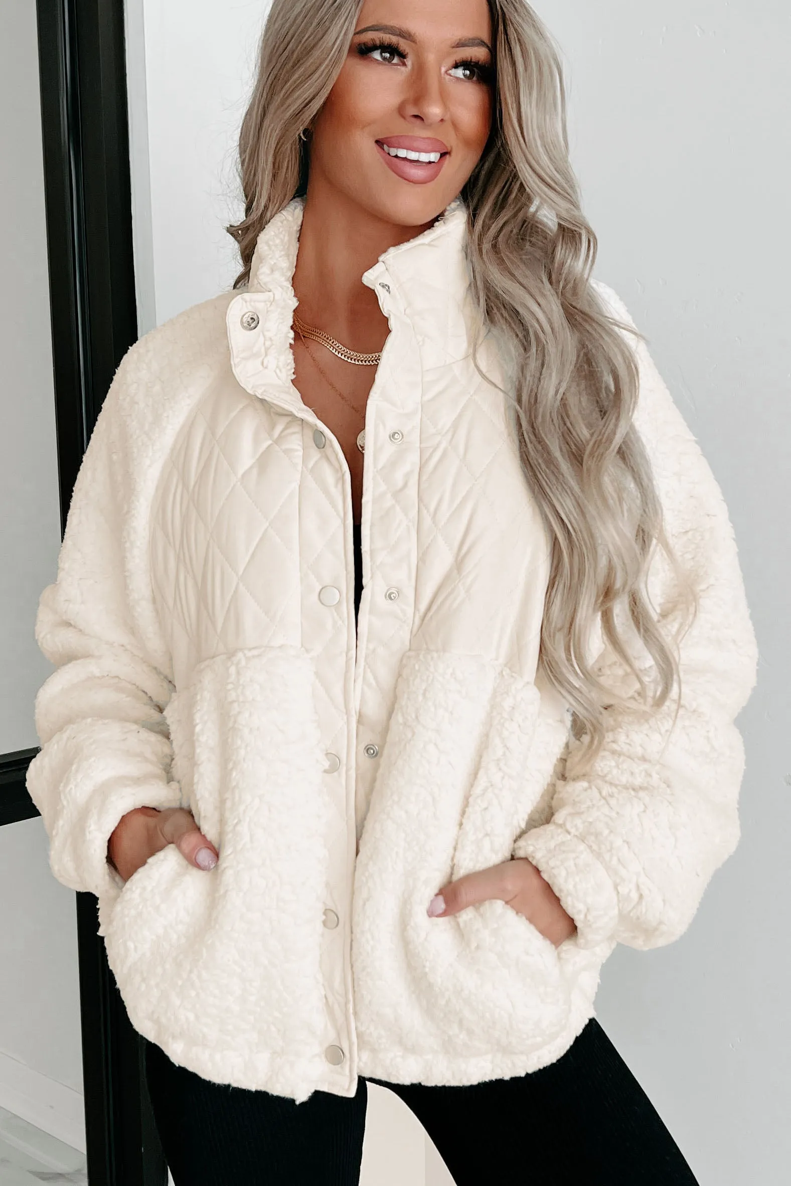 My Hearts Desire Quilted Sherpa Jacket (Cream)