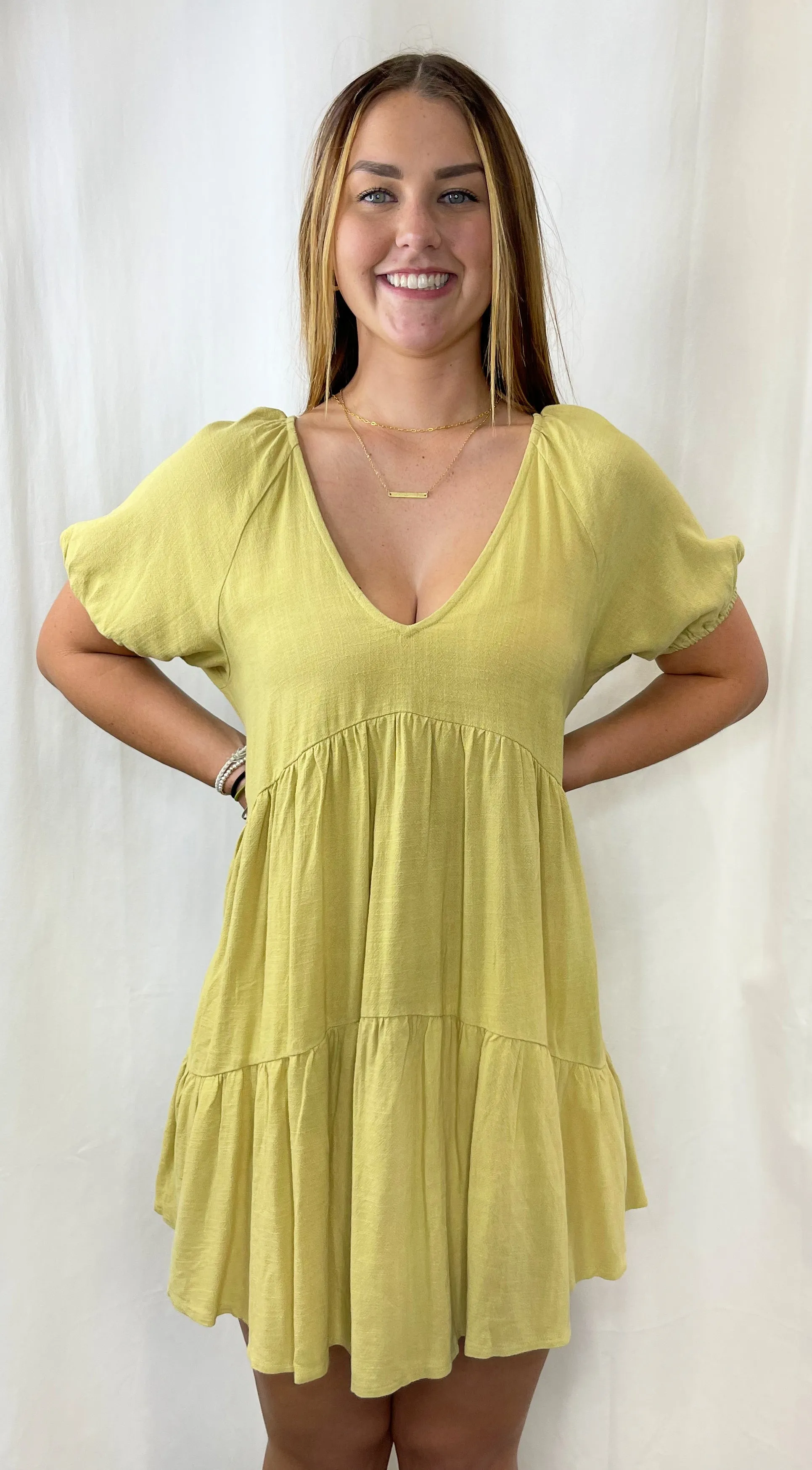 Natural Gold Tiered Babydoll Shift Dress