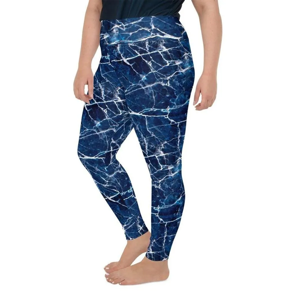 Navy Blue Marble Plus Size Leggings