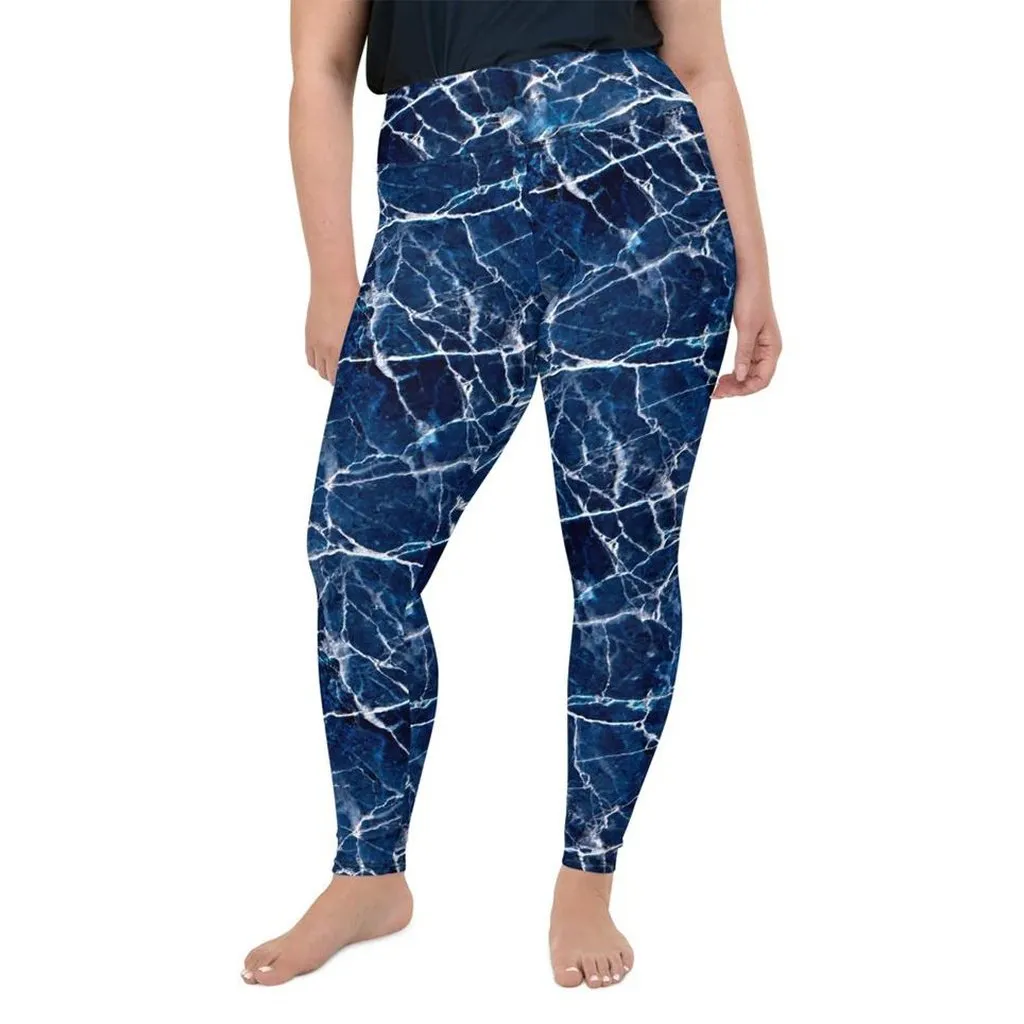 Navy Blue Marble Plus Size Leggings