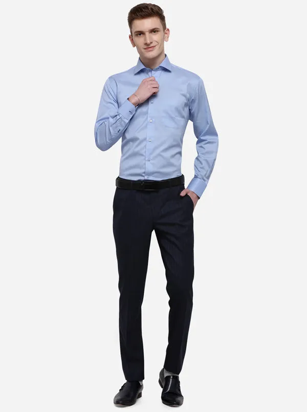 Navy Blue Striped Super Slim Fit Formal Trouser | JadeBlue