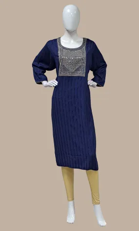 Navy Embroidered Kurti Top