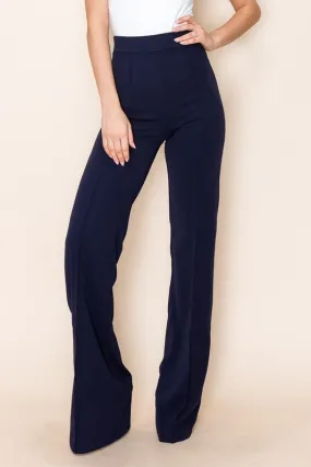 Navy High Waisted Pintuck Dress Pants