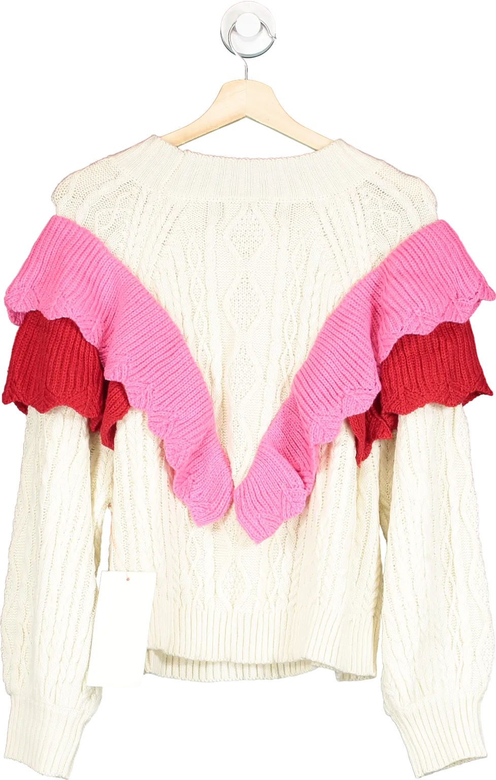 Never Fully Dressed Cream/ Pink Ruffle Cable Jumper  UK L