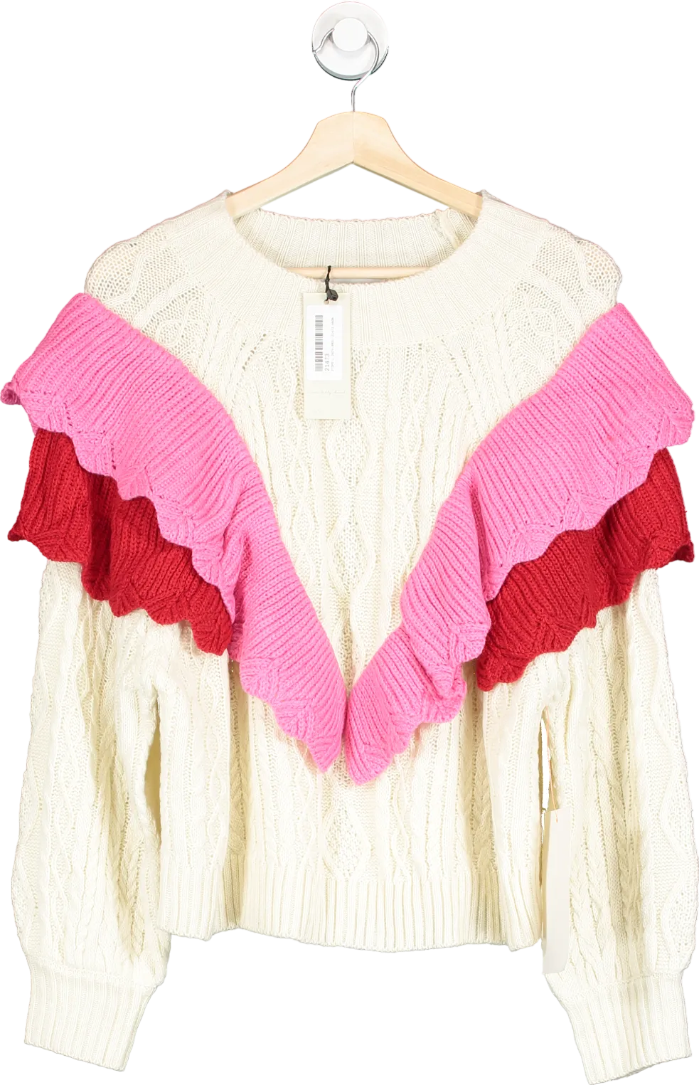 Never Fully Dressed Cream/ Pink Ruffle Cable Jumper  UK L