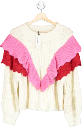 Never Fully Dressed Cream/ Pink Ruffle Cable Jumper  UK L