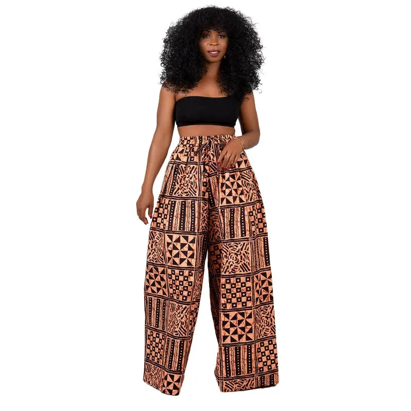 New Arrivals 2024 Leaf Print Loose Trouser Button Pockets High Waist Cargo Pants