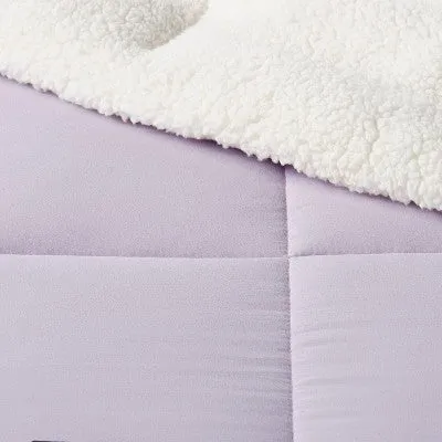 New - Room Essentials Knitted Reversible Comforter Sherpa Solid, Purple, Twin/TwinXL