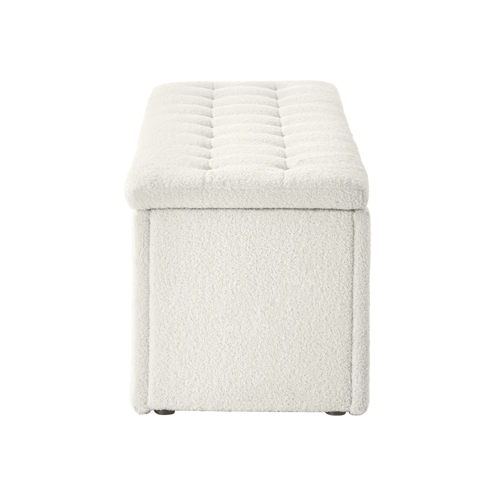 Oikiture Storage Ottoman Blanket Box Foot Stool XL Chest Toy Sherpa Linen White