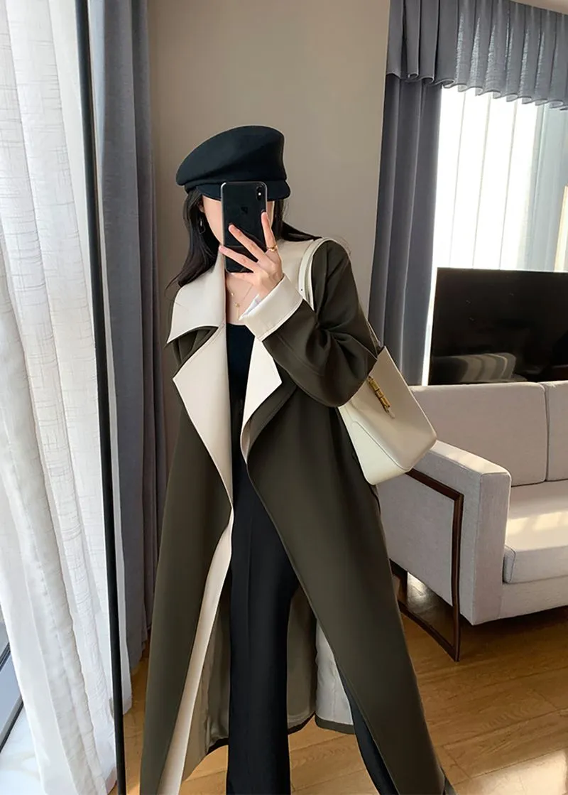 Olive Belted Long Wrap Coat