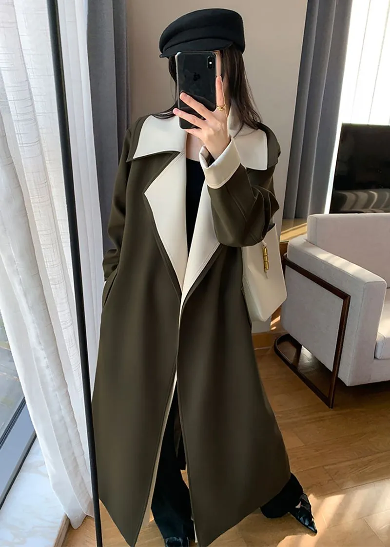 Olive Belted Long Wrap Coat