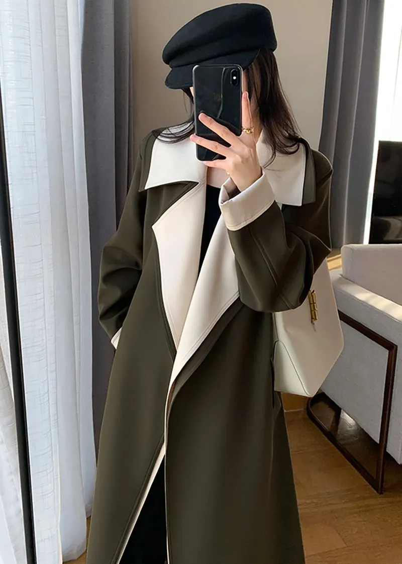 Olive Belted Long Wrap Coat