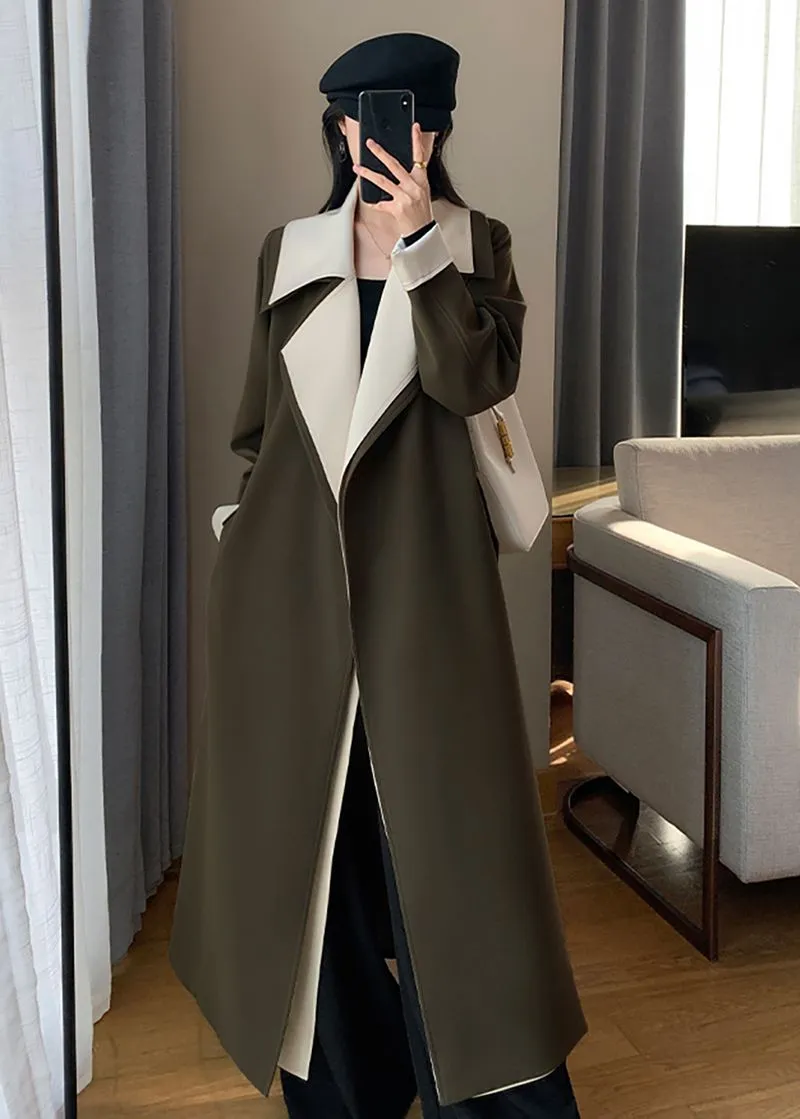 Olive Belted Long Wrap Coat