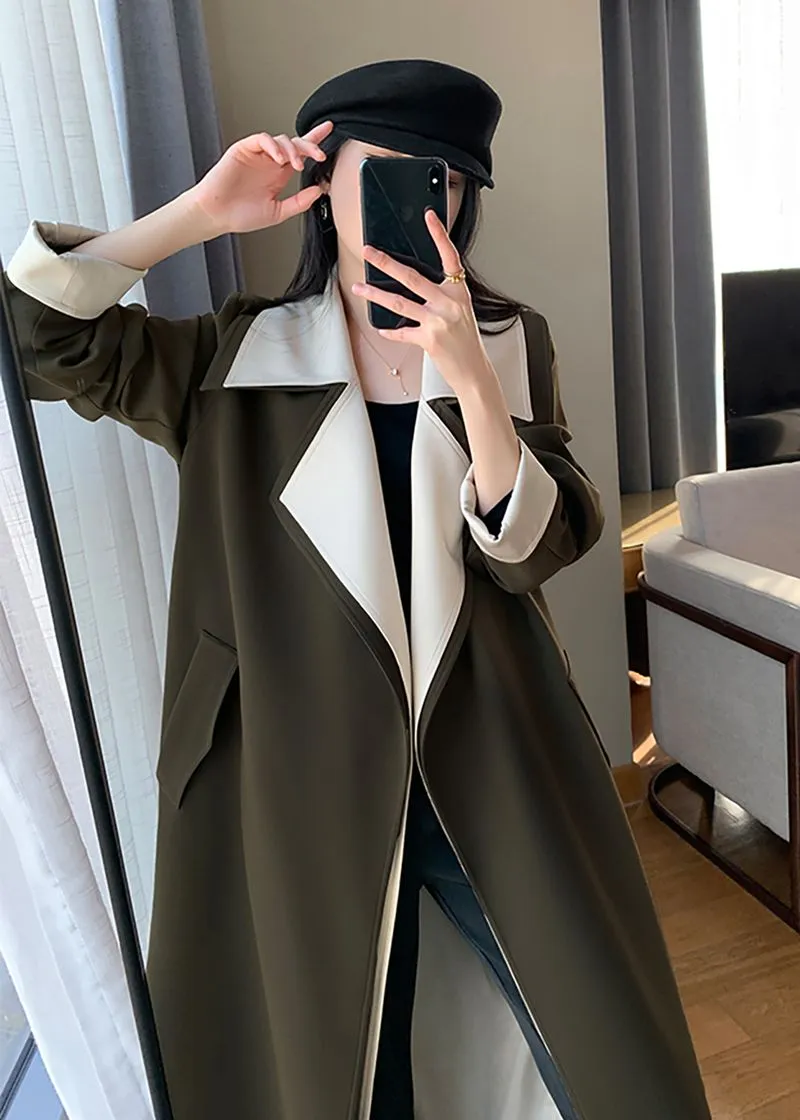 Olive Belted Long Wrap Coat