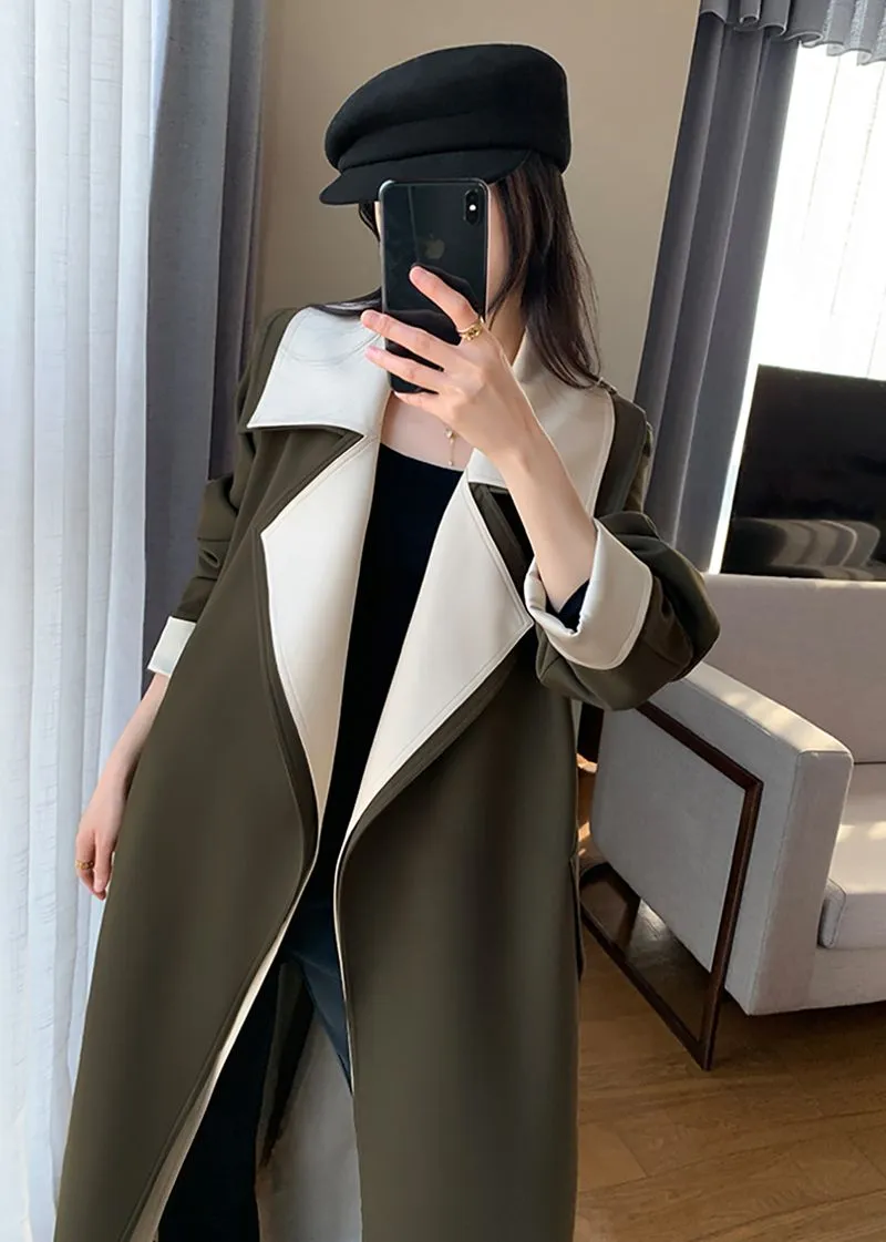 Olive Belted Long Wrap Coat